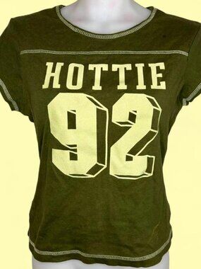 Y2K khaki green No Boundaries graphic baby tee